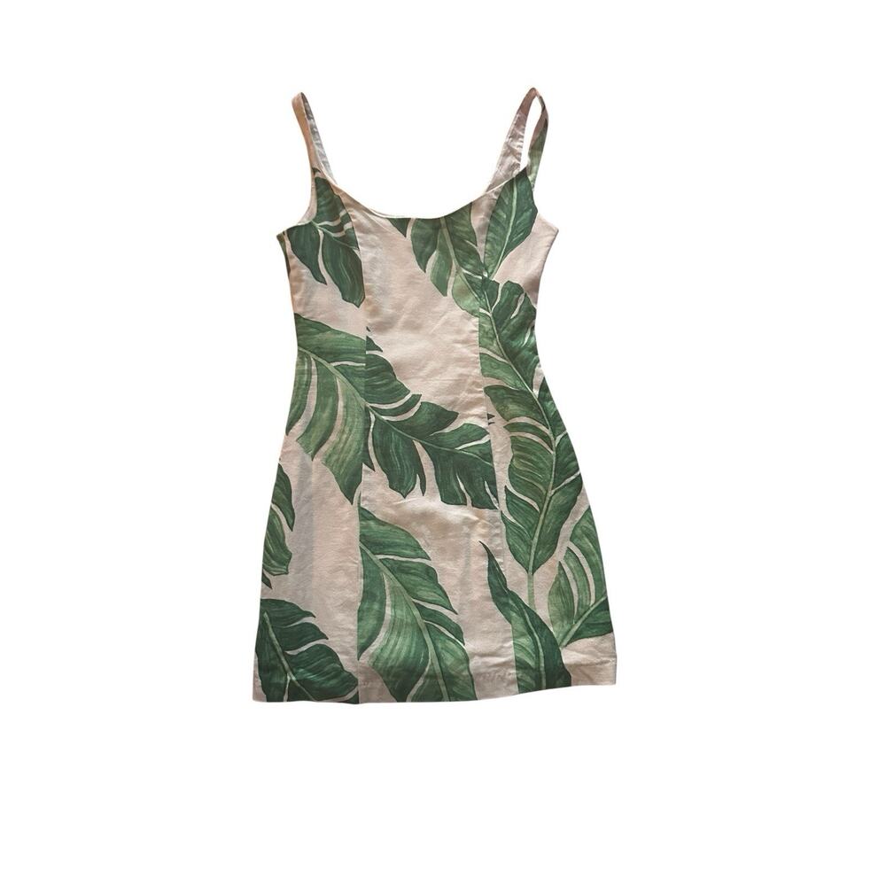 Fitted Mini Dress Cotton Green & White Size Xs Summer Vacation Beach